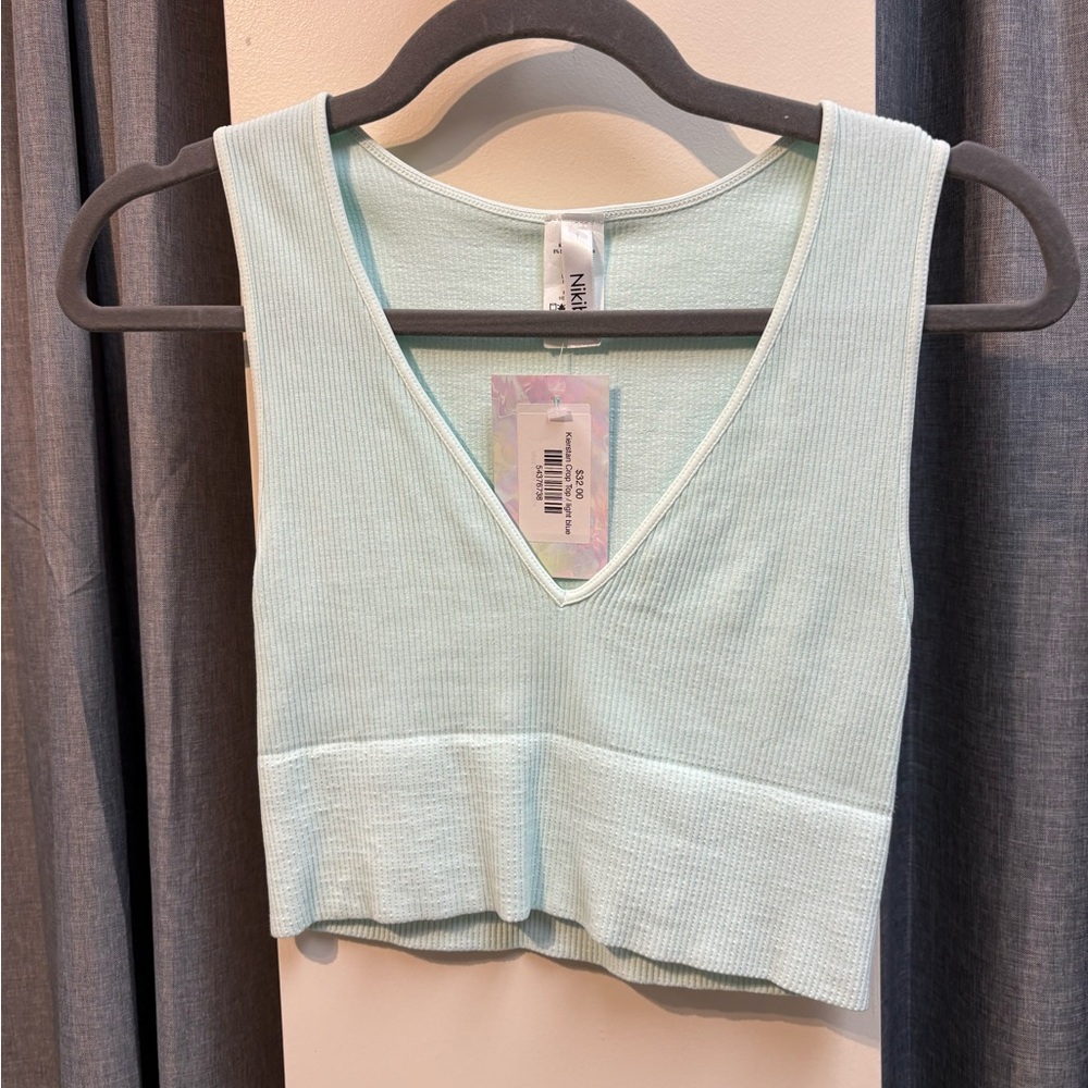 Nikibiki Mint Ribbed V-Neck Crop Top